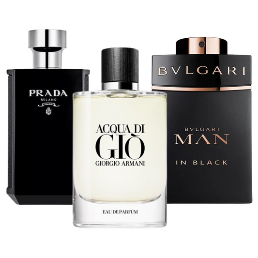 KIT 3 Perfumes: Bvlgari In Black, Giorgio Armani Acqua Di Gio, and L'Homme Prada Intense 100ml